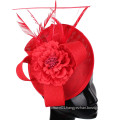 Small Saucer Sinamay Red Colour Fascinator With Flower On Headband Wedding Derby Ascot Races For Ladies